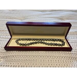 Euro Geneve Black Pearl 18 Inch Necklace 14K clasp With Box Round Baroque Pearls
